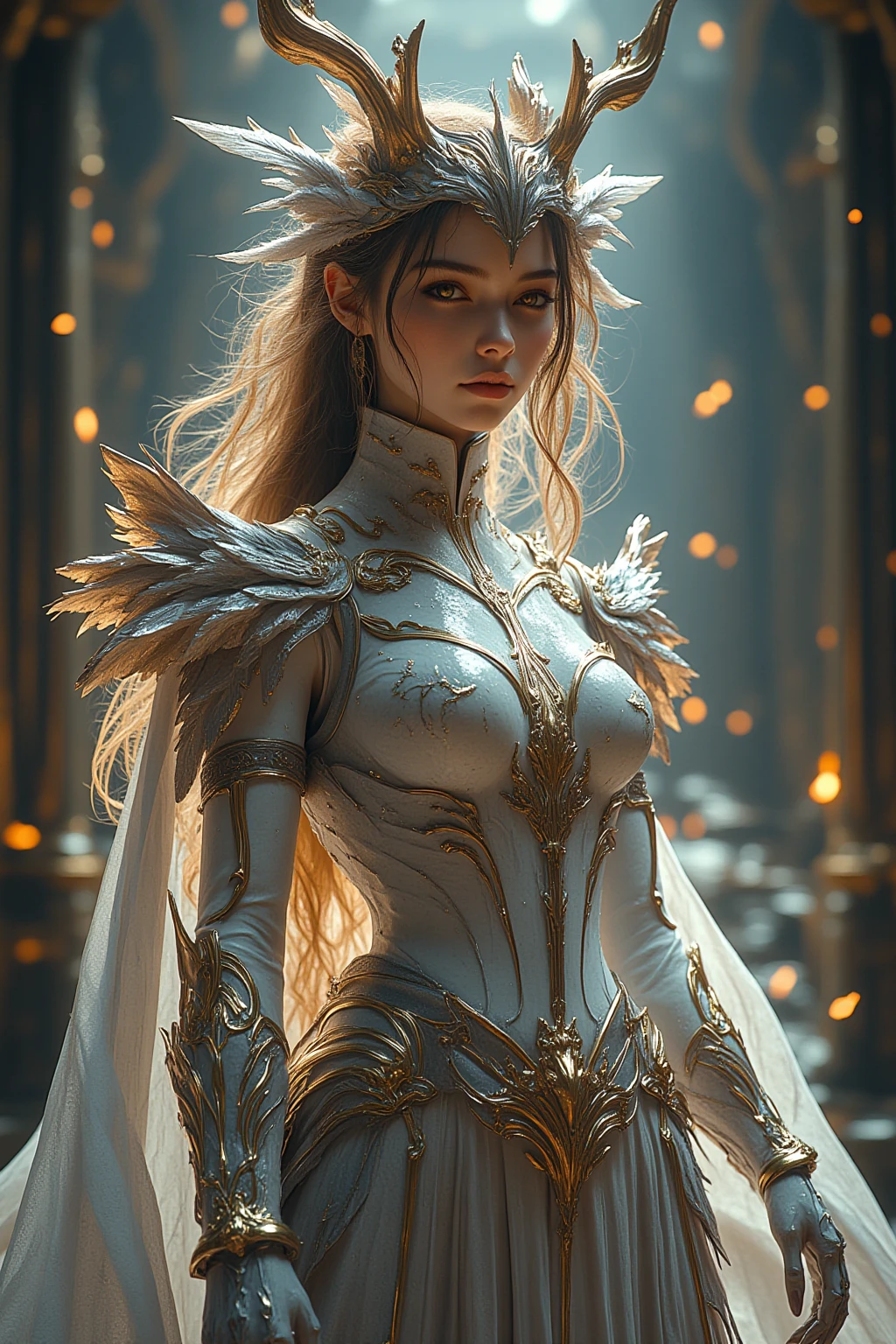 Detailed and lifelike,High Definition 4K Ultra HD Image,Professional Digital Art,Sci-Fi Masterpiece,Chinese Dragon Princess,Exquisite Cheeks ,preauricular hair,floating hair,Gorgeous Headpiece,Abundant Curves,Perfect Body Size,Striped Design,Silver Tights,Flowing Skirt,Highly Realistic,Rich in layers,natural light,Dynamic Ambience,Professional color