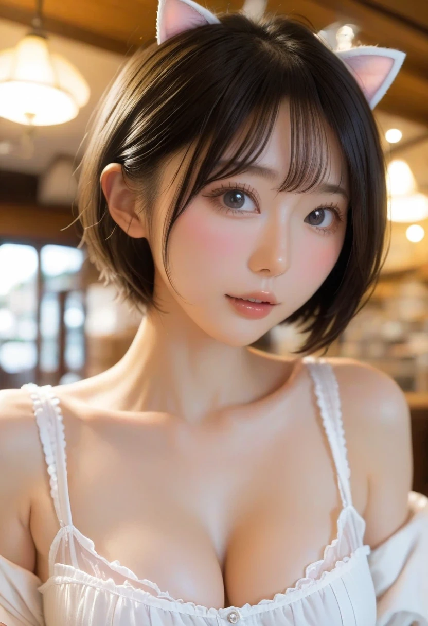 SeaArt Bot Variations 13:44:05 ((Masterpiece, Best Quality, High Definition)), 1 Girl, (Photorealistic: 1.4), Solo, White Background, Pure White Background, Mouth Closed, Happy Smile, Happy Smile, Pretty Black Hair, Short Hair, Big Eyes, Clear Double Eyelids, Eyelashes, Ears Out, Long Neck, Absolute Area, Skirt, ((Face Close-Up) ), (draw all head, shoulders), 19 years old, attractive proportions, shiny skin, clean collarbone, face in golden proportions, perfect face, tearful mole, mole on chest, bangs, clean bangs, lip gloss, thin lips, white skin, naked, big breasts