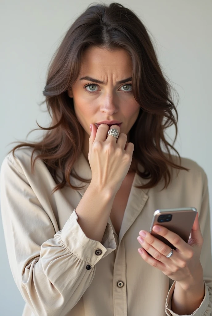 woman with glasses on sitting on a couch looking at a cell phone, checking her phone, checking her cell phone, ugly woman, woman very tired, pouting, photo shot, 3 0 years woman, shocked expression on her face, surprised expression on her face, yawning, surprised frown, candid portrait photo, really funny, very accurate photo, very silly looking