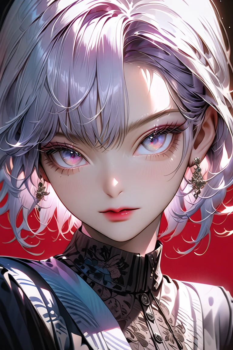 (masterpiece, best quality:1.4) BREAK 1girl, gray hair, very short hair, pink eyes