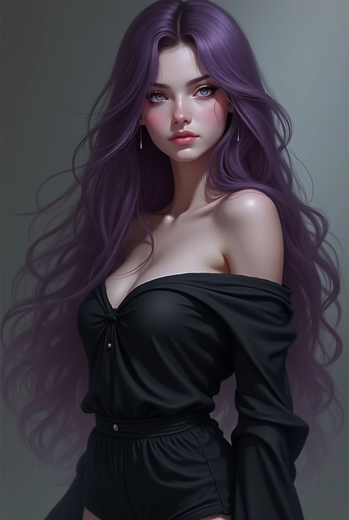 purple haired woman, full body