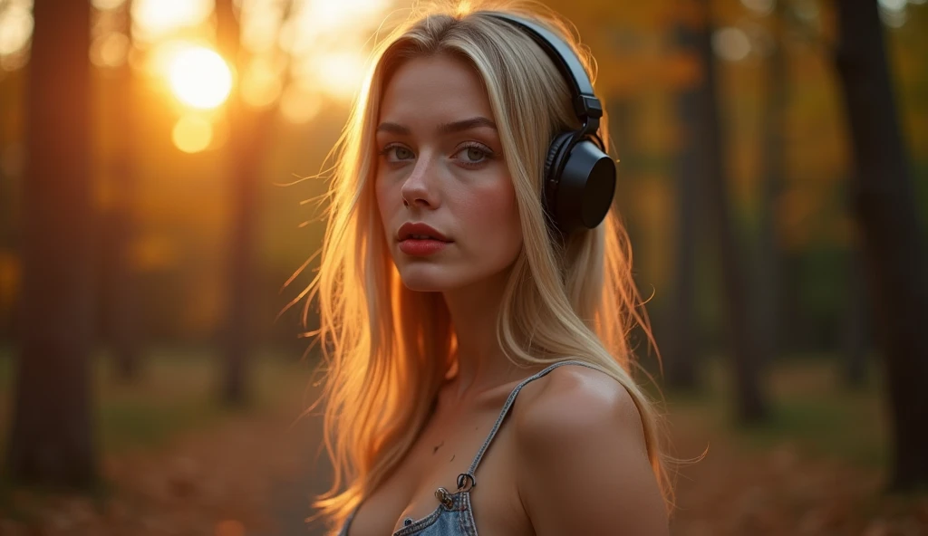 closeup portrait of S090_EmmaSirus, a beautiful woman, on a (boardwalk), wearing a (shirt-dress:1.15), (headphones), sunset, (8k, RAW photo, best quality, DOF, ultra high res:1.2), (absurdres, intricate, photorealistic, masterpiece, ultra-detailed, Unreal Engine:1.3)