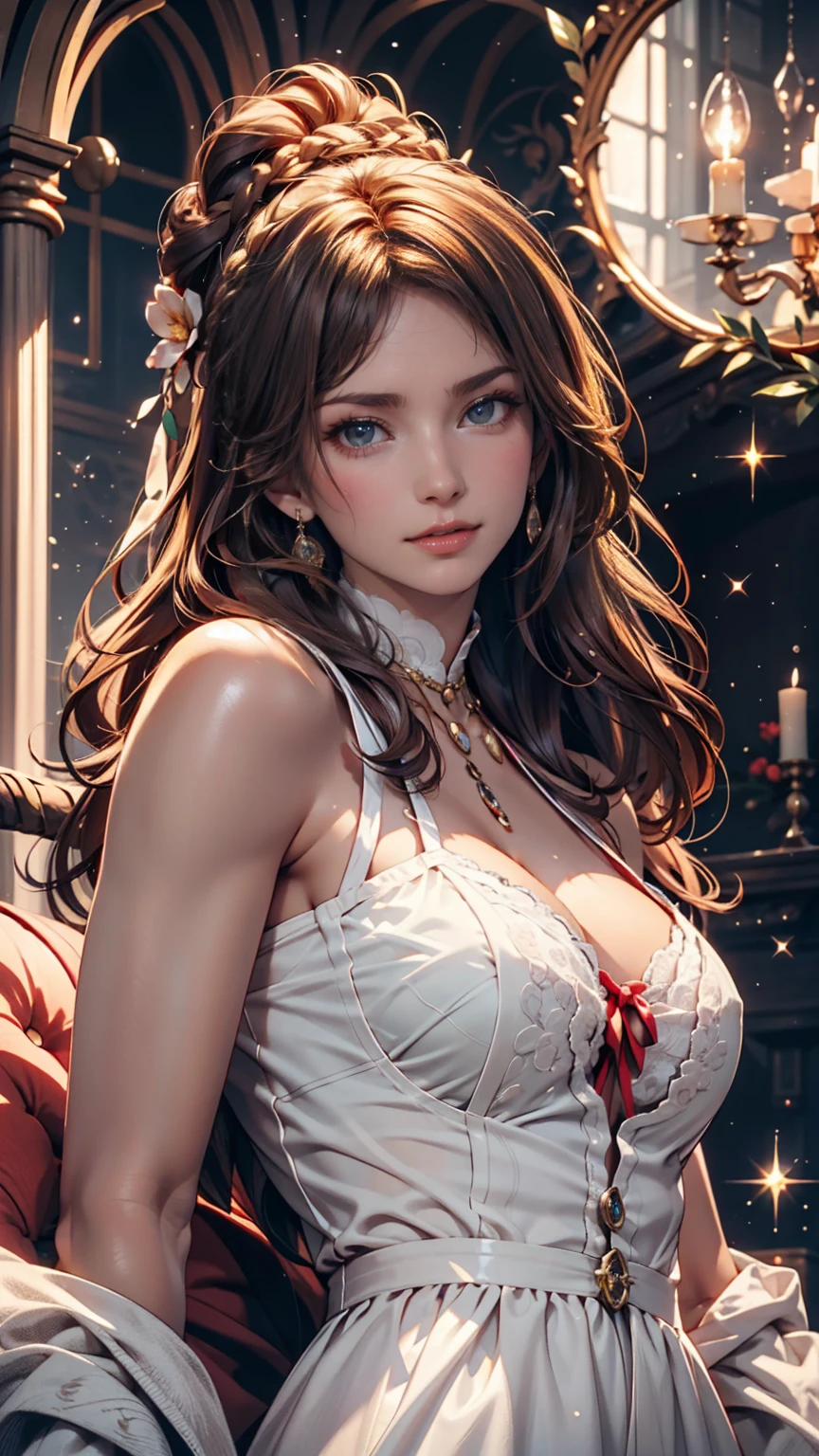masterpiece, Highest quality, One Woman, 24-year-old woman、Sexy proportionature female body、Sexy proportionakeup、Lips with red lipstick、Textured skin((textured skin))、smile、Slim Waist Tarot, Bard, Clown, Symbolism, Visual art, Occultism, universal, Vision Casting, philosophy, Iconography, Number secrets, Popularity, art, Alphonse Mucha