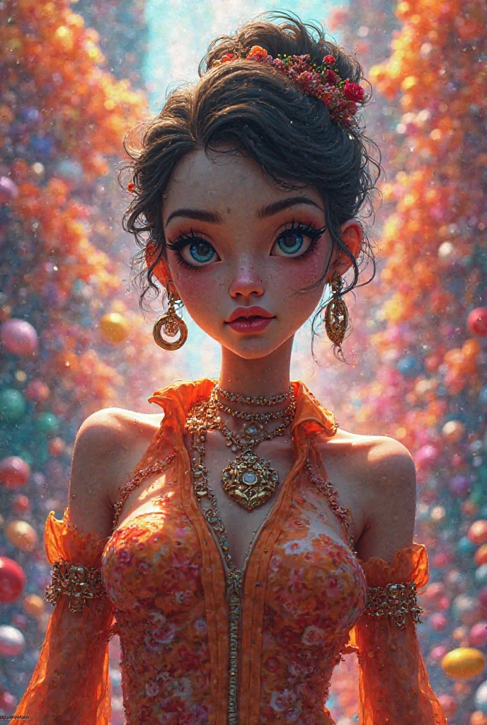 Superhero girl (“Elle Fanning”), (slender body: 1.3), (full height), (beautiful legs), (small round peach breasts), (sexy). Shining, sparkling, neon, (Correct anatomy: 1.4), Open bikini. A very beautiful, well-groomed girl, with clear skin, beautiful lips and a slight smile on her face. Beautiful figure, modern clothes, cool modern couture dress. Sexually. Presentation background, neutral gray-blue, in virtual space. Top quality, 16k Full HD, cinematic rendering. Create a piece of art that captures the unique beauty of Michela..., renowned digital influencer. Focus on her unique facial expression as she looks straight into the camera, trying to capture the intensity of her piercing blue eyes. Capture her signature style with a Spanish-inspired updo styled in two carefully crafted hairpieces. Add details that reflect her charming and avant-garde personality. We tried to convey the aura of modernity and originality that characterizes Lil Miquela in the digital world. A few freckles and nevi, long hair, braided hair.