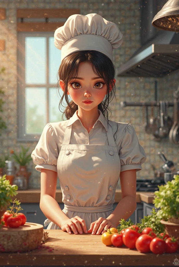 a female chef is confused what to cook today