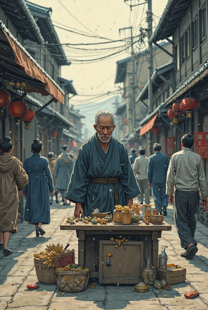 Japan Edo period,ell selling man,being sad cause ell don't sell well