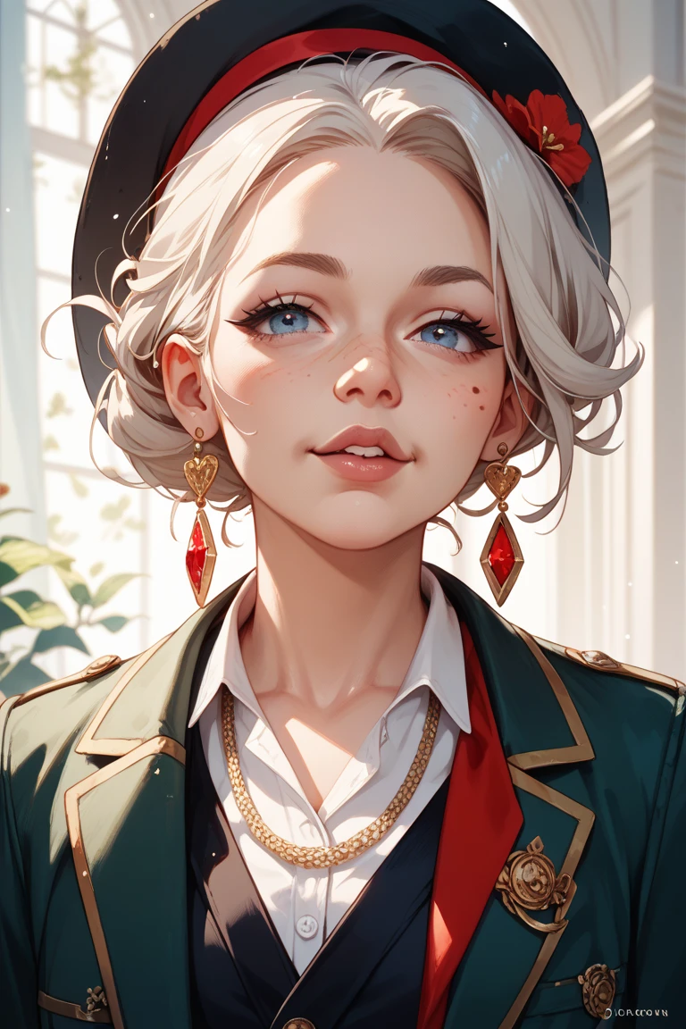 With the character for droopy corners of the mouth、the outer corners of her eyes also droop due to aging、An old woman with poor eyesight。