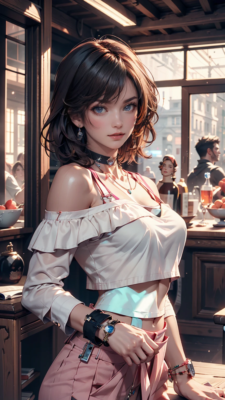 masterpiece, Highest quality, figure, Sax Blue, Platinum Earrings, Platinum Necklace, White Dress, One girl, cute, (Dynamic Lighting:1.2), Cinema Lighting, Delicate facial features, Fine grain, Sharp pupils, Realistic students, Depth of written boundary, Bokeh, Sharp focus, (Ultra-detailed, bloom, shine:1.4), Lots of little gems