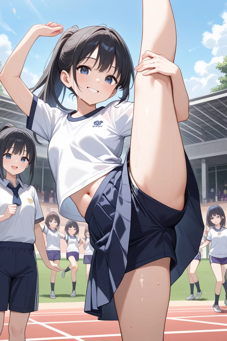 Admiring nudist girl、A lot of kind elementary school boys squatting together、surround each other、Close face to crotch、(((joy)))、in group photograph、Group Selfies、