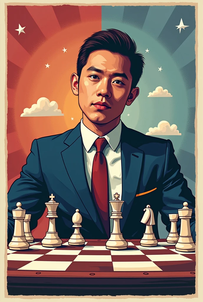 i want you to make a flyer to become Vice president. I carried the Utech team to second place in an intercollegiate tournament. I always participate in club activities. I have an incredible passion for chess and a remarkable ability to teach it. I am basically just him. Please come up with a campaign flyer for me and generate it as an image. 



