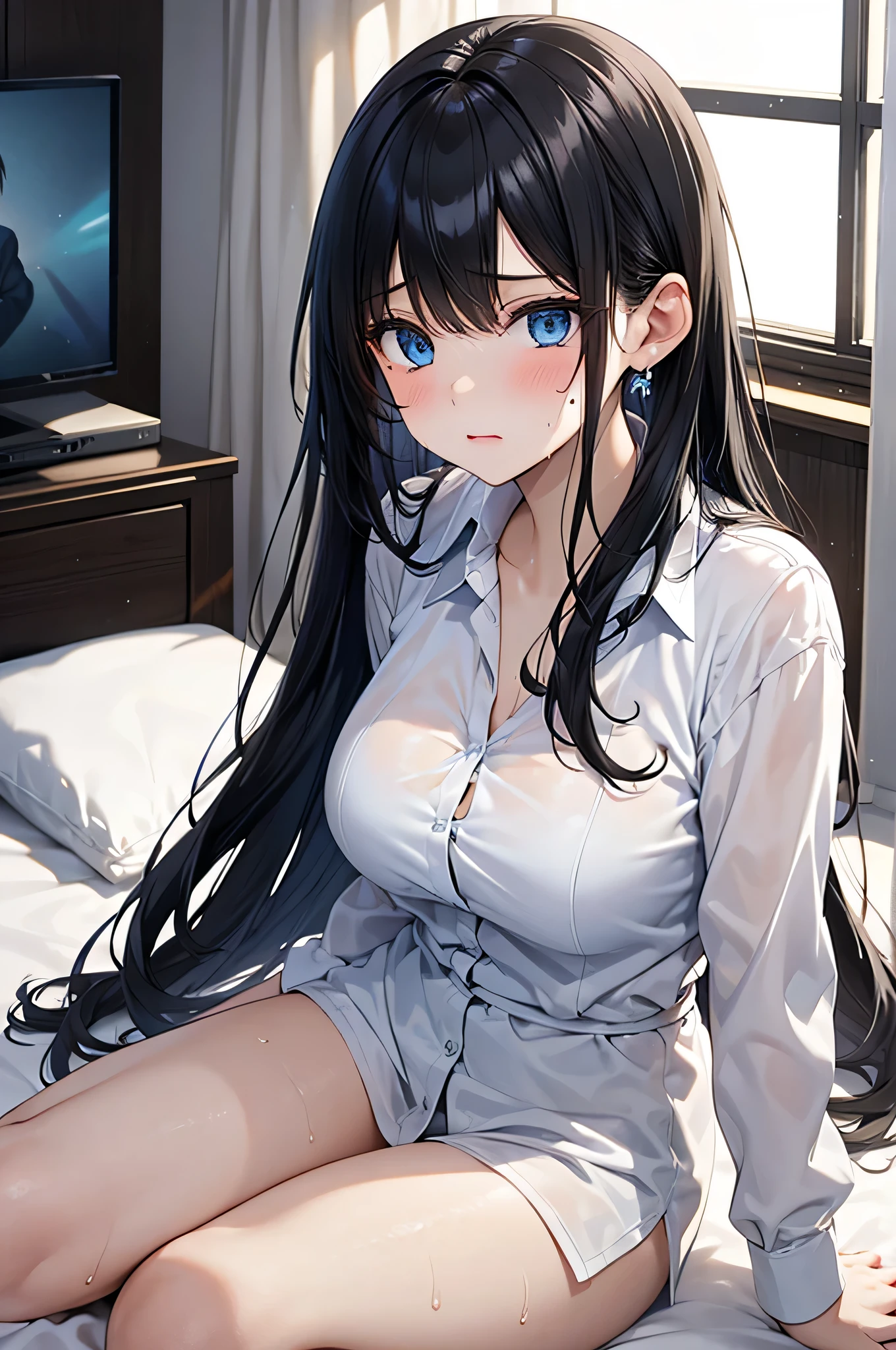 (masutepiece, Digital Art, Digital Illustration, 4K, 8K, Ultra-detailed, beautiful image, Sharp Image, Photorealistic, Raw photo, Perfect face, Perfect lines, Perfect eyes, Soft lighting) 1 woman, (Long Black Hair,straight haired,Bullish gaze,Beautie,Woman in suit、Solid makeup,23 y-o woman,small tits:1.3),Secretary, Two handsome men in suits, (ember,Men in suits,well-muscled,Firm shoulder width,Adult male,Boyish hairstyle,English gentlemanly style,Man in his 30s with a cool expression,28-year-old man with bright smile:1.2),living room full of light、sofas、relaxing sofa、the kiss、kiss、a couple、couple kissing、Romance、ssex、have sex、Wet pubic area、insert 、Rape、Overflowing、Full body painting,(One Girl And One Man,Having sex:1.5),(ember,Adult male,Rubbing the girl's boobs:1.2),Cheek dyeing、gasping face、embarrassed、boredom、begging、Unhappy、Greedy expression,Wet pubic area、 xen、Open your crotch wide、Cowgirl、Fluttering chest、Wet shirt、Sheer black lace underwear、Underwear to take off、Hold it down from behind、Forcibly inserted from behind、face groaning in pain、Burning cheeks、Drenched in sweat、Shake your hips vigorously、Take off your underwear and expose、Insertion into the pubic area、Grasp your chest so hard that the shape of your chest changes、ripped pantyhose