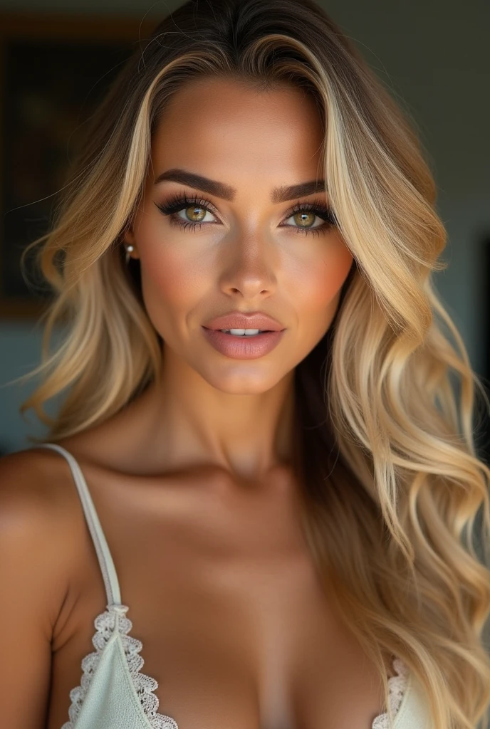 22 year old tanned arafed woman. , 5 feet 7 inches tall, Weighs 53 kg, , blonde goddess, Instagram Template, Daisy Duques, beautiful body and face, green eyes, curvy model, beautiful blonde brunette, massive breasts, G Cup, shiny green eyes, bubble butt, perfect body and symmetrical perfect face, Beautiful model girl, BLONDE CHILD girl, Beautiful woman, perfect body, 22-year-old female model, Thicc, perfect body, Amazing beauty, profile, tan, Physical hourglass, staring directly into camera, Camera shot from chest to head, close up in the face, Frontal shot looking at the camera, staring at the camera, Eyes should be looking at the camera, Slight head tilt, selfie, selfie looking at camera, cute selfie for instagram, Insurance for work, closeup on head, close up in the face