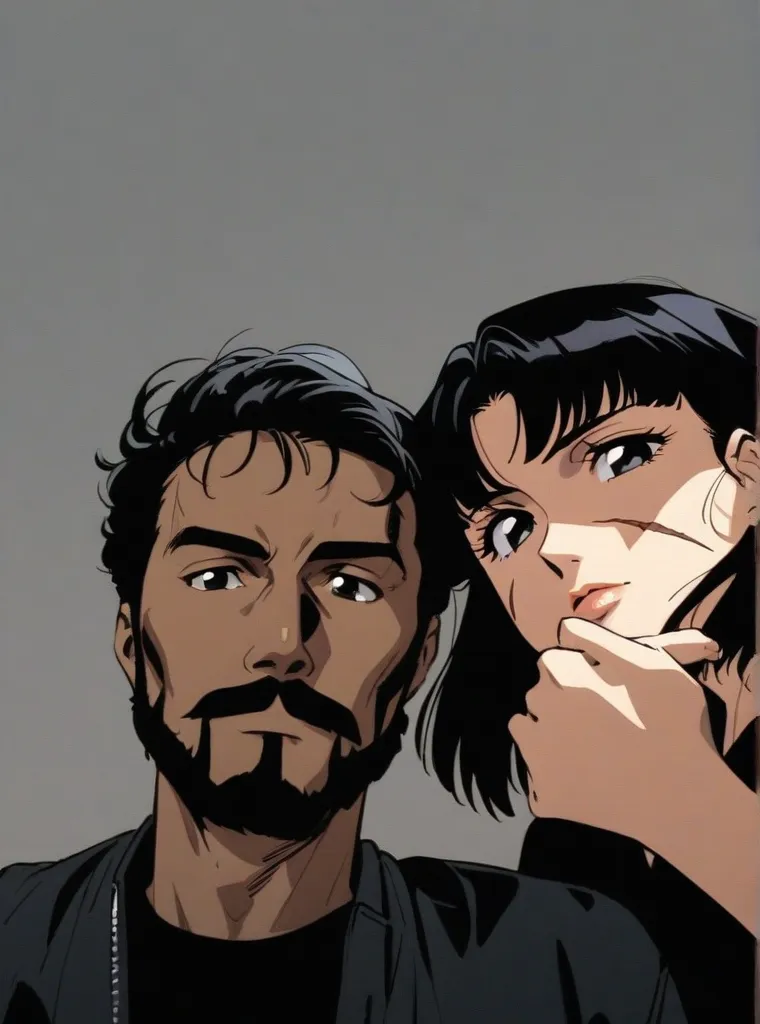 Imagem realista, Skinny young man with shaved head and thin beard making love to young woman with dark brown curly hair with sexy outfit
