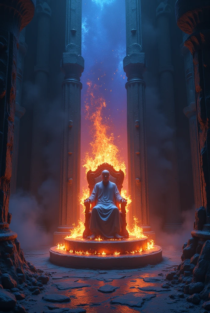 4k image Above a platform was a sapphire throne, And on the throne there was still an indefinite being. 
From the waist up I had fire inside, surrounded by a glow. of the waist down, I saw something like a fire with a glow around it. 