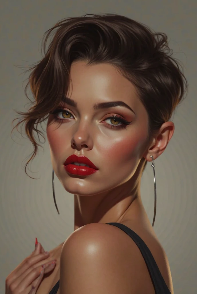 A realistic seductive woman with red cropped 
