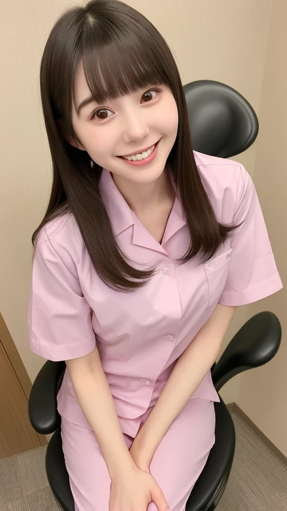 ((Best Quality, 32K, Best Masterpiece: 1.3)), 1 Girl, Slim Abs Beauty: 1.3, (Hairstyle Casual, Brown Hair, Big: 1.2), Ultra Slender Face, Delicate Eyes, Double Eyelids, White Teeth, Smile, (Hospital, Crawling on All Fours on the Bed), Bewitching Women, (Purple Nurse Clothes, Small Nurse Hat, Mini Skirt)