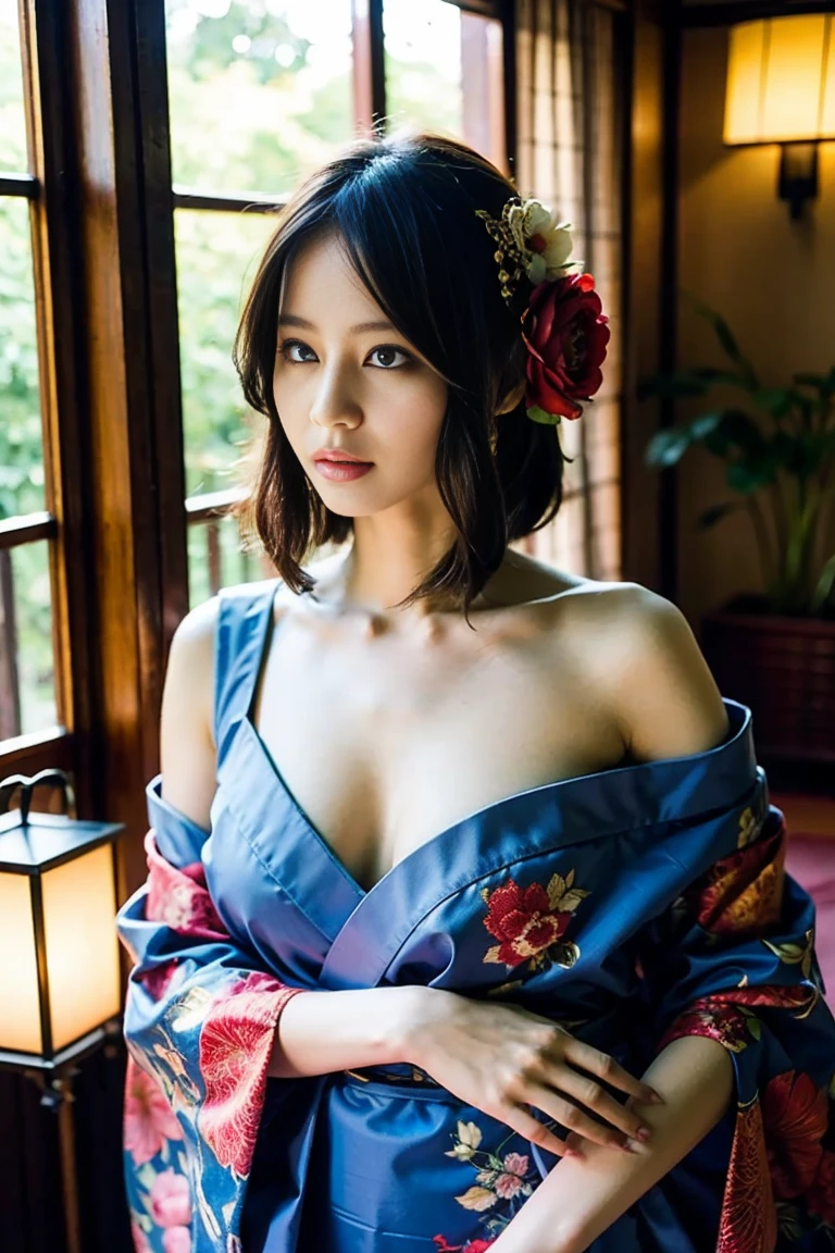 (top-quality、8K、32K、masterpiece、超A high resolution、((maikurobikini)),(Colossal tits)、(((cleavage of the breast))),((extremely heavy breasts)),(Login Hair)、abdominals、the perfect body、(((Armpit))),((oiran woman)), Delicate facial features, Ultra-realistic, Hyper-realistic, 鎖骨、Shadow、octan render、Beautiful ass、(((Toostock))),((maikurobikini)),((Wear a beautiful kimono with a high degree of exposure)),hyperdetailed face、Detailed lips、finely eye、二重まぶた、(((Toostock))),(魅惑的)、((agitation:1.5))、maikurobikini、((Navel))、Mystical expression、shrine background、Old Town of Japan、((heavy breasts)),Toostock、mecosuji、Kimono with colorful floral pattern、highcontrast、(((Brightly colored kimono))),heavy breasts、((a navel)).((Take a variety of sexy poses)),flicker、Kimono comes off、Natural light、cyan colors、(A person who sees with calm and goddess-like eyes)Happiness:1.2)、Highly exposed、Beautiful ass、(((Toostock))),