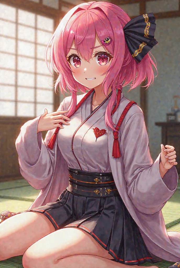 masterpiece, best quality, high resolution,
1mature women, solo, maid, enmaided, maid apron, black hair, scarlet eyes, cleavage, from front, facing viewer, face to face, smug on eyes,upper body, cleavage, medium breasts, portrait, emesis eyes, hu tao (genshin impact) outfit, welcome viewer home, small bow to welcome viewer home