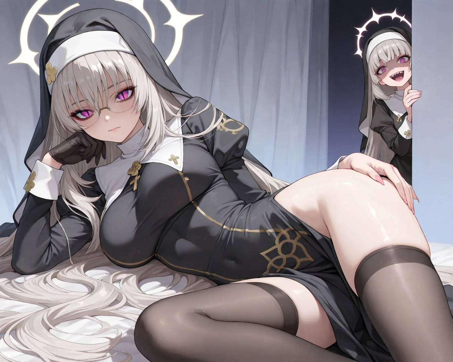 NSFW,nao tomori,(((nurse, 黒人nurse, nurse Cap, Black clothes, Black legwear, Black elbow gloves、Purple Satin Panties、Purple Bra、 Black microskirt))),(Perfect hands),(Perfect Anatomy),(masterpiece),(highest quality),Embarrassed,blush,Leg spread,(Absent-minded face:1.8),One man,(Having sex:1.5)
