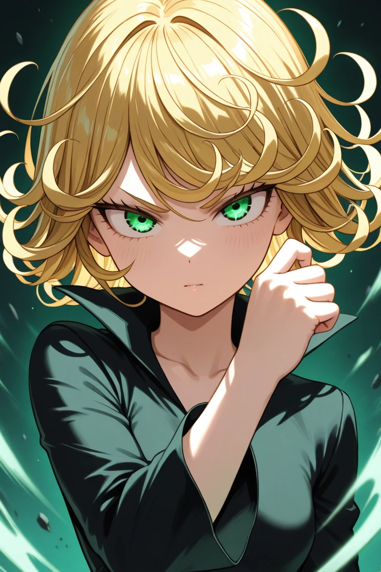 Create a girl with golden hair,and the eyes of the same color, Make it something similar to Tatsumaki