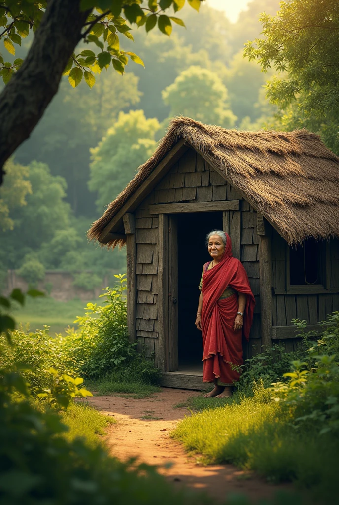 A very clear ultra HD dynamic image of " Guddi Dadi lived in a small house near the forest.