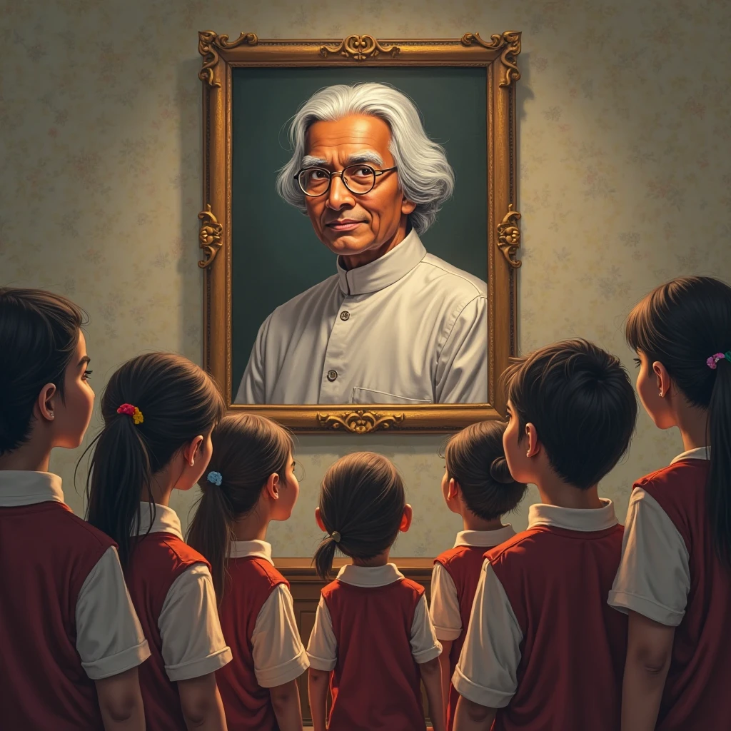 “Young students looking at Kalam’s photo with inspiration, overlay quote: ‘सपना वह नहीं जो नींद में आए, सपना वह है जो आपको सोने न दे।’”