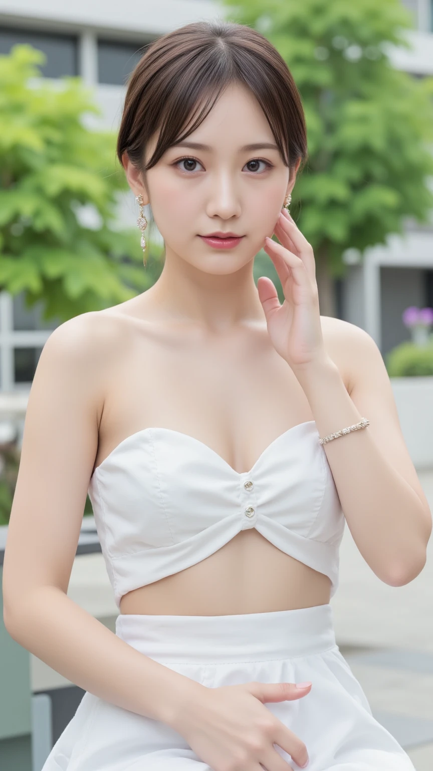 (((best quality))),(((ultra detailed))),(((masterpiece))),illustration,(1 beautiful girl,solo),(short ponytail:1.2),(strapless sheer bra:1.3),((bare shoulder,bare arms)),((slim,thin)),((small breasts,flat chest)),shopping, market, meat, bustling,early morning,bright eyes, flushed face, lively appearance, energetic, vendors, calls, wares, plastic sheets, spices, haggling, examining, cuts, beef, stall, butcher paper, scale, kaleidoscope, colors, sounds, fruits, vegetables, animated, talking, joking, background, food stall, breakfast rolls, vendor, steaming, fresh bread, butter, early hour, energy, chatting, vibrant, chaotic, community,((night scene,outdoor)),(surrounded by crowded crowds:1.3),((from front,close-up of face))