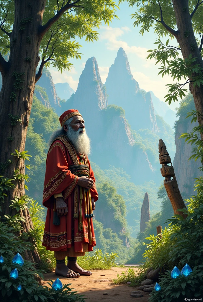 Make an Image story scene about abak folkelore 