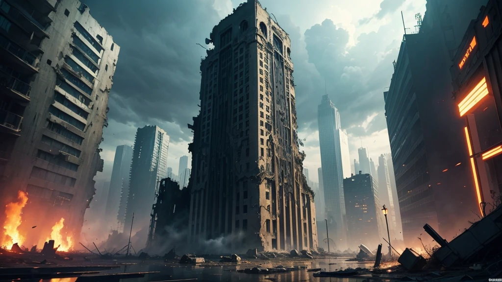 top quality、masterpiece、ruined future city like a ghost、薄 dark、surrealist like a ghost super realistic、4K、Photo realistic、Extremely tight、Professional、HDR、UHD、studio lighting for women、extreme details、Dramatic Colors、bokeh、 dark、ゴーストの様な、Futuristic、Desolate、ruins、neon、Different world、creepy