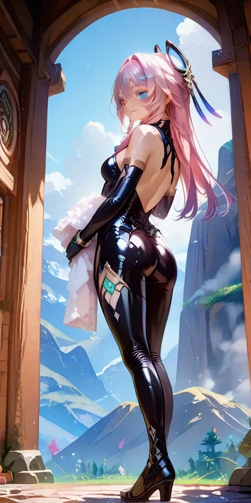 pink eye, pink hair,
BREAK (thigh highs, white thigh highs:1.2)
BREAK casino,
BREAK from back view、Look back with a sideways glance,
BREAK (masterpiece:1.2), best quality, high resolution, unity 8k wallpaper, (illustration:0.8), (beautiful detailed eyes:1.6), extremely detailed face, perfect lighting, extremely detailed CG, (perfect hands, perfect anatomy),