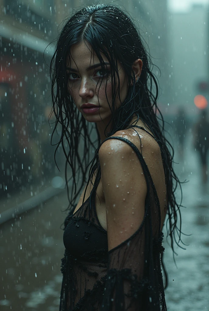 Woman with wet clothes