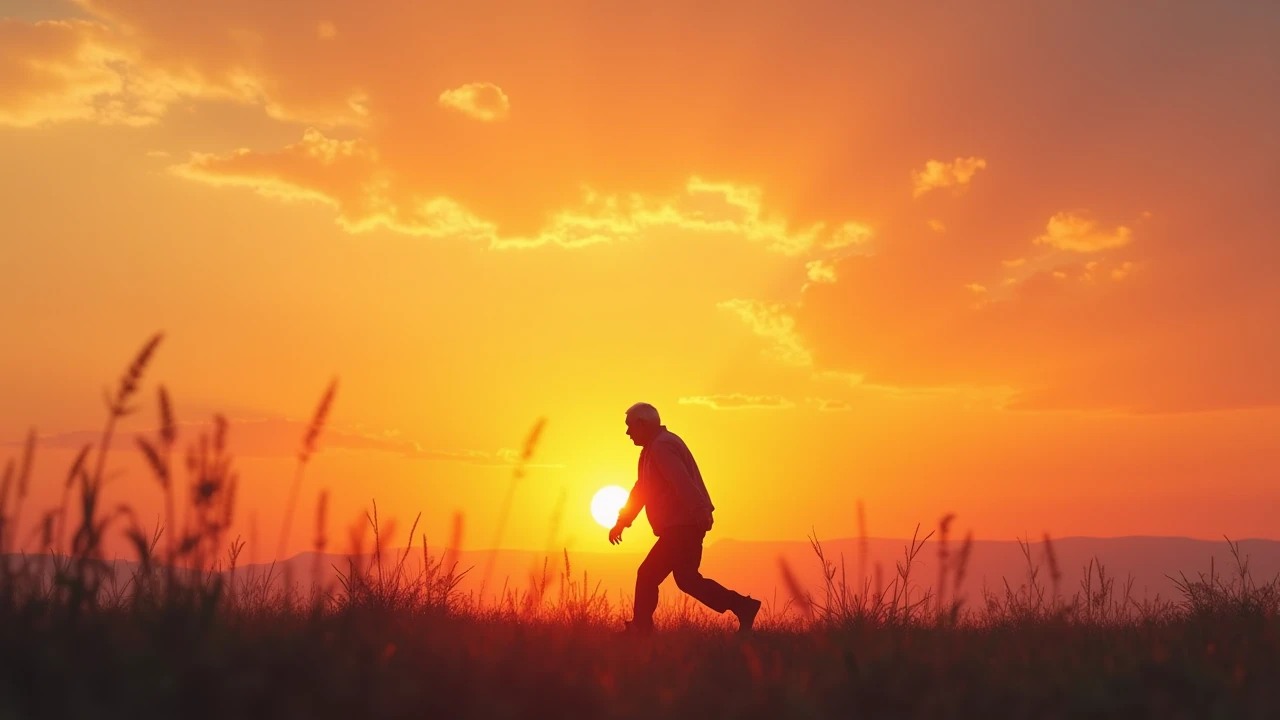 cinematic film still of  <lora:fine art photography style v1:0.8> fine art photography,
Juxtaposition of a man pushing a sun up a hill,1boy,comic,male focus,outdoors,sky,from side,grass,sunset,running,sun,silhouette,orange sky Juxtaposition,artistic,photography,dramatic light,dramatic shadow light,contrast,saturated color,cinematic,filmic,photographic,realistic,realism,perfection,perfect,Juxtaposed,opposite,different things,side by side,syncretism,antithesis,Juxtaposition style,orange sky , creative, photorealism, hyperrealism, Fine art photography style, Fine art cinematic photography style, shallow depth of field, vignette, highly detailed, high budget, bokeh, cinemascope, moody, epic, gorgeous, film grain, grainy