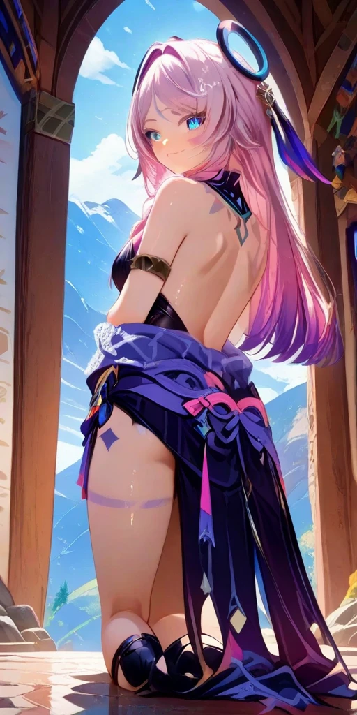 kama \(fate\), kamaadult, kamacostume, scarf, masterpiece, best quality, 1girl, outdoors, snowy mountain, <lora:kamaa:0.8>, looking at viewer, arms behind back