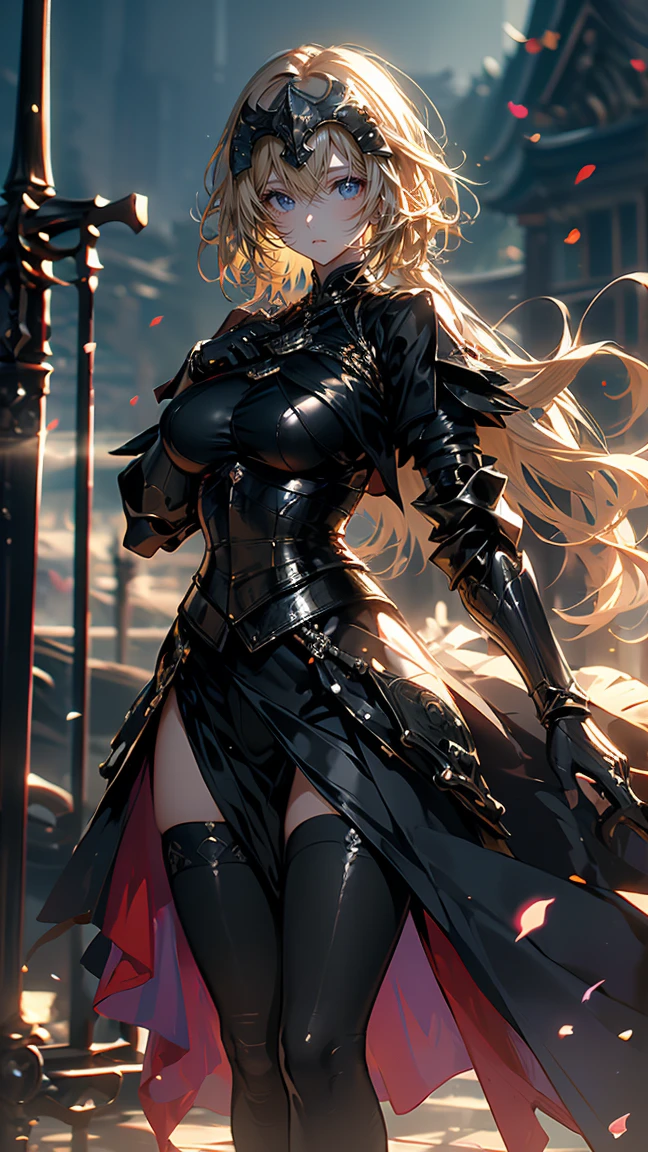 score_9, score_8_up, score_7_up, source_anime, source_????????, Imposing and intimidating human female warrior with long blonde hair, dark armor and a sinister appearance like that of a villain.  She is very attractive and alluring, but is in the service of an evil force. hyper detailed, gothic art, trending on artstation,intricate details, ultra detailed,, ultra detailed clothes, epic masterpiece, ultra detailed, intricate details,  award winning, fantasy art concept masterpiece, trending on Artstation, digital art, unreal engine, 8k, ultra HD, centered image