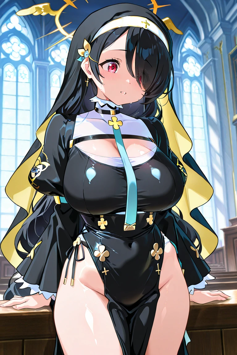 Cute big breasted girl bending over Her bust is very large and heavy, but her waist is very thin.