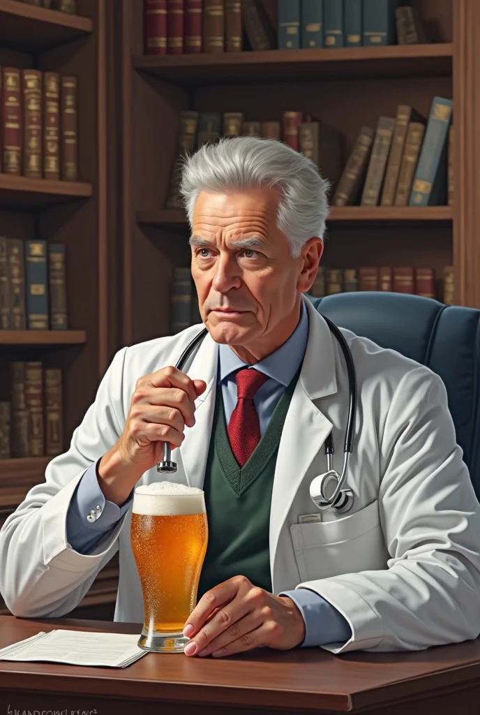 Doctor drinking beer