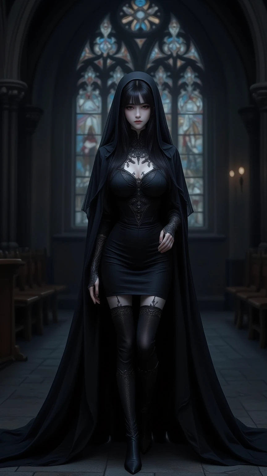 (necromance:1.2) girl, 1girl, perfect and well designed shiny eyes, (beautiful detailed (emerald:1.1) marsh eyes:1.05), natural breasts, slim body, beautiful and delicate face, (face detail), ((realistic face)), pores, ((pale skin)), detailed skin, realistic skin, medium length hair, hair voluminous, super high resolution, 8k, parameters Best quality, (masterpiece:1.4), (magic accessories:1.4), bracelets, necklaces, dark extremely detailed thick tight ((lacy silk clothing:1.3), (lacy wrap dress:1.2), (lycra kimono:0.8),(wild goth skirt:1.5)), shabby hood ruffles coat, embroidery and lace, jewelry ornaments, hair ornament, (neckline:1.3), (cleavage), decolette, navel, Young Girl, Little Beast, (crazy:0.7) Smile, (Pale Skin:2.0), (19 Piercings:1.6), ((tattoos all over body, Tribal tattoos all over legs)), surrounded by darkness, (Darkness:1.2), Dark Fantasy, ultra detailed, photorealistic, ((Real image)), (best quality:1.4), super high resolution, (Realistic 2.0), More details, (full body portrait), (((1girl))), (witchcraft:1.5), magic energy flows and sparkles, (futurism:1.3), {(cyberpunk:1.1)|fantasy}, (magic technologies:1.3), (beautiful and aesthetic:1.2), (fractal art:1.4), (cinematic light:1.1), DUTCH ANGLE, 16K, HDR, RTX, Ray Tracing, Radiosity, Anisotropic Filtering, Subsurface Scattering, (((magic lights))), metallic reflections, Detailed, Realistic, 4k highly detailed digital art, (cool_color), extremely detailed CG unity 8k wallpaper, vibrant colors