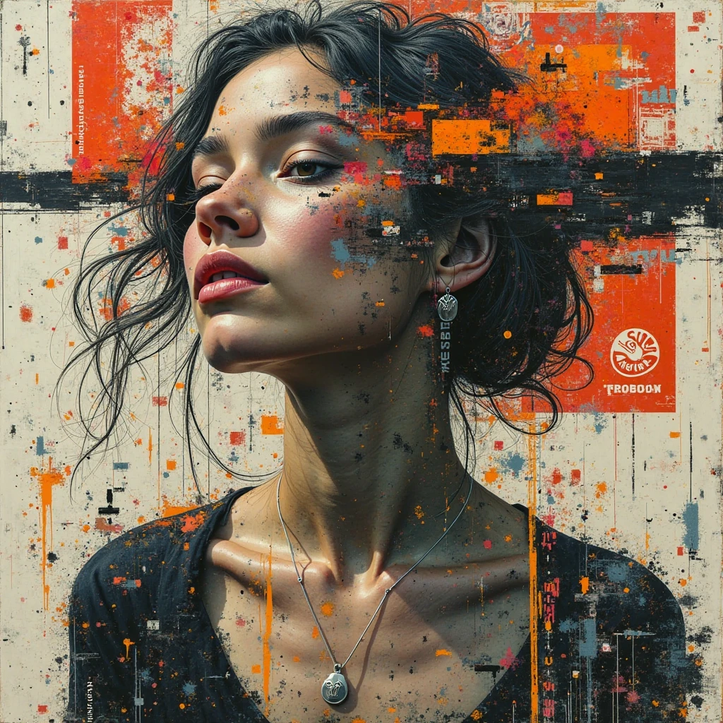 <lora:punkcollage:0.7> punk collage of a Jungle Grunge woman || masterpiece, 8k, high resolution, shallow depth of field, sharp focus