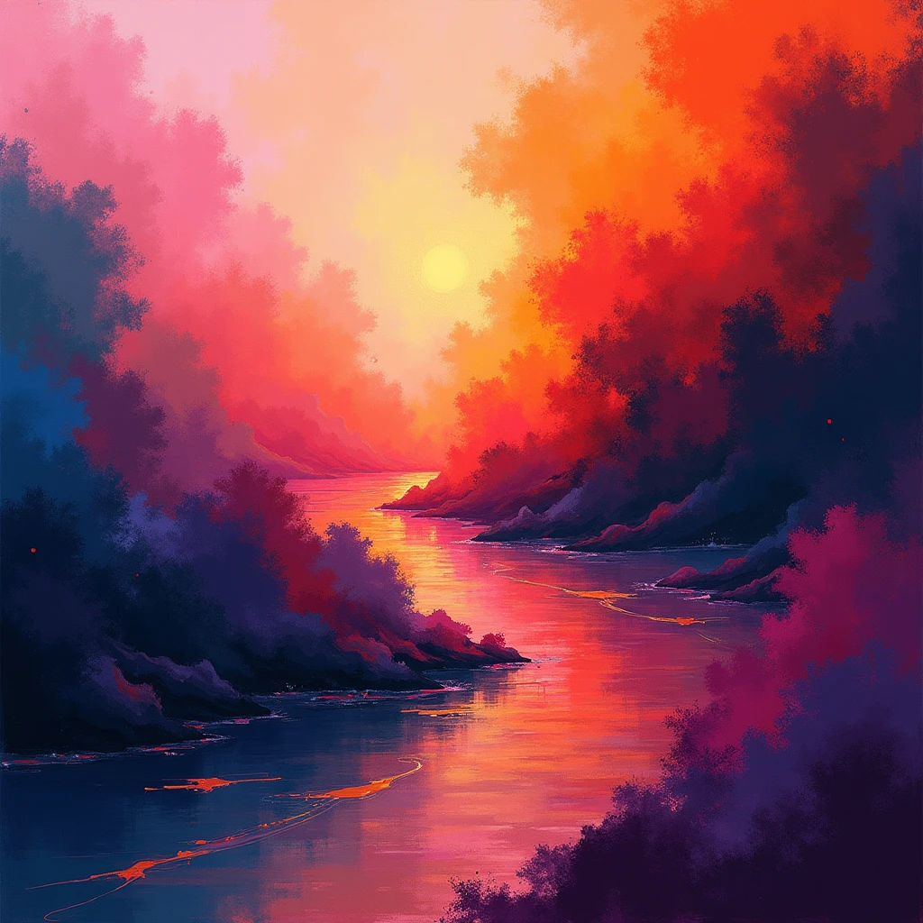 Draw me a picture with large lines and patches of color,soft deep colors
