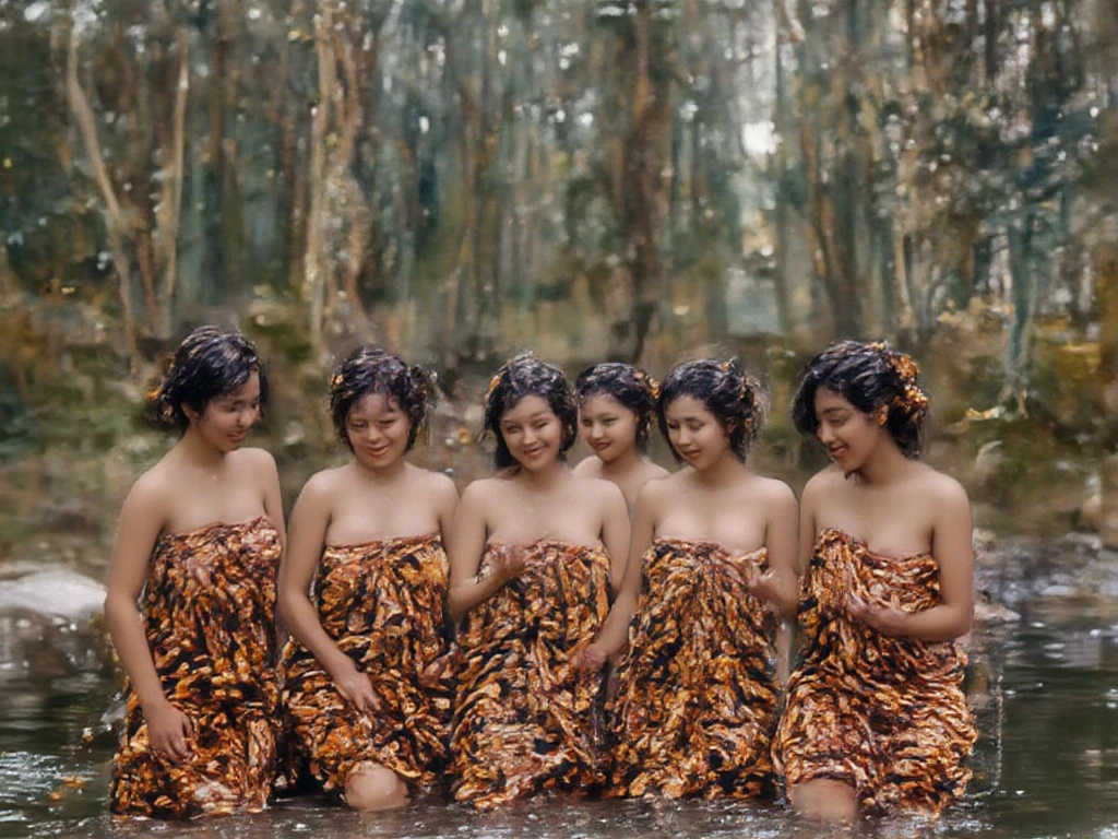 Burmese girls without clothes.18 years old girls.See through.Full body.play with water a cup and flower.no bra.open bra.