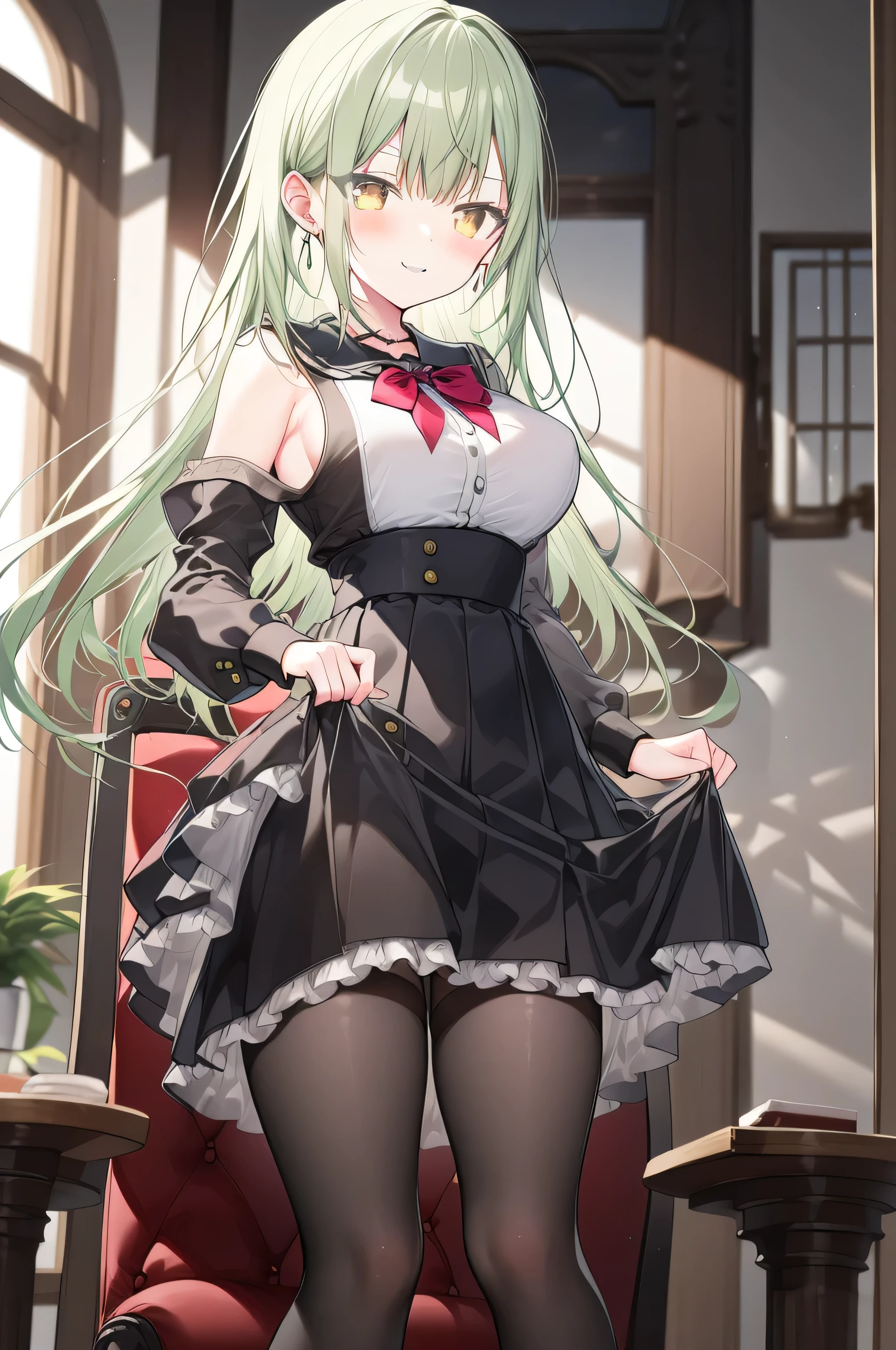 ultra detailed 8k cg, high quality, cinematic lighting, cinematic bloom, masterpiece, best quality, ultra detailed background, delicate pattern, intricate detail, clean, flawless, professional artwork, famous artwork, perfect face, beautiful face, beautiful eyes, perfect female body, (((narrow waist, skinny))), elegant, symmetry, beautiful, beautiful detailed eyes, gorgeous, gorgeous female, goddess, nsfw, sexy, hot, attractive, charming, alluring, seductive, erotic, enchanting, perfect skin, clean skin, soft skin, thick thighs, thick ass, athletic, wet body, aesthetic, arms down behind back, (((clothes))), stunning pose, DianaCavendish, long hair, DianaCavendishBase, black thighhighs, blush, collared shirt, vest, luna nova school uniform, skirt, <lora:DianaCavendish:1>, <lora:add_detail:1>,