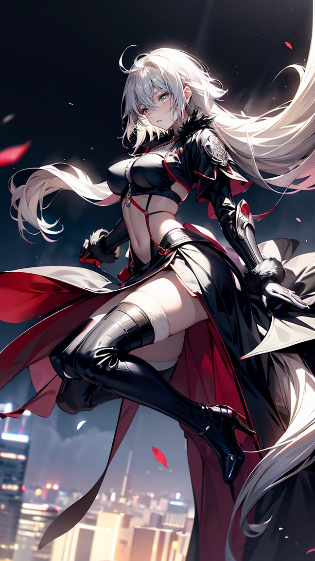 ((ultra detailed, exquisite quality, absolutely resolution)), (anime moe art style:1.3), (((young face solo Vampire girl))), ((Sexy and super cute red and black dress with ribbon and ruffles), (vampire dress), lace lingerie, braids, silk gloves, glittering veils, beautiful headpieces, (huge breasts), breasts cleavage, (hair silver hair), (((long twintails:1.5))), fluffy Expressive twintails, kawaii face, ((embarrassed face, in heat)), backlighting, particle effect, caustics, super detailed skin, (hyper detail delicate eyes), (eyes red eyes), (looking down, from below:1.3), full body, (Holds the big grim reaper's scythe), (Acrobatic Pause, dynamic Pause, dynamic angle:1.5), (up skirt:1.3), A huge blood moon, (huge magic circle:1.5), (moon light:1.2), isometric 3D, octane render, ray tracing,
