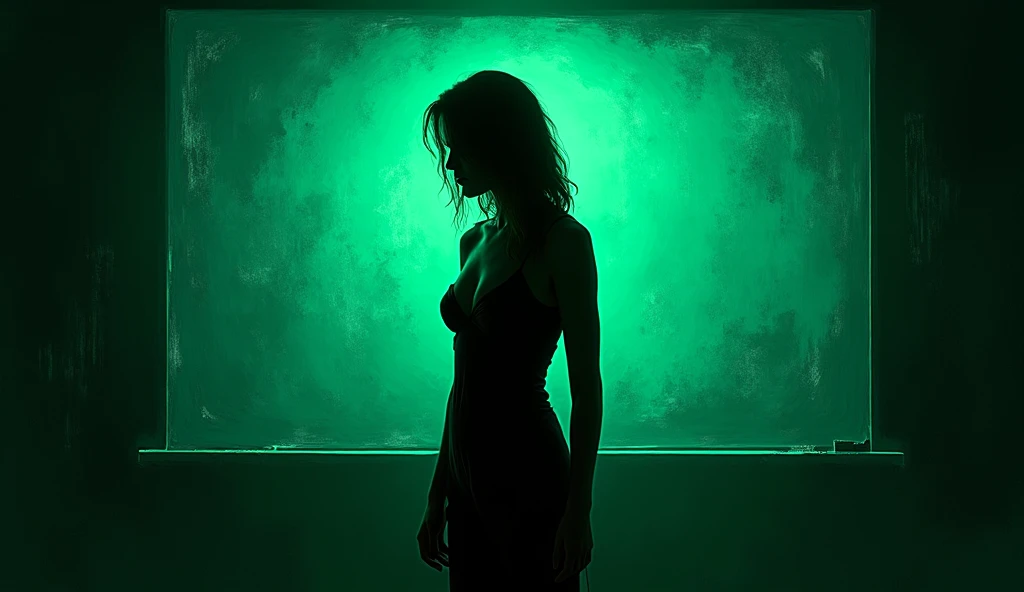Female nude in dark place with green light