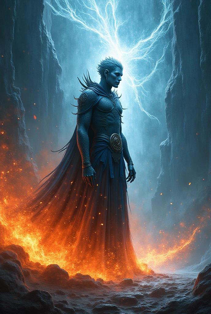 Drawing of the elements of fire, cahaya, kegelapan, and ice surrounds maraur writing 