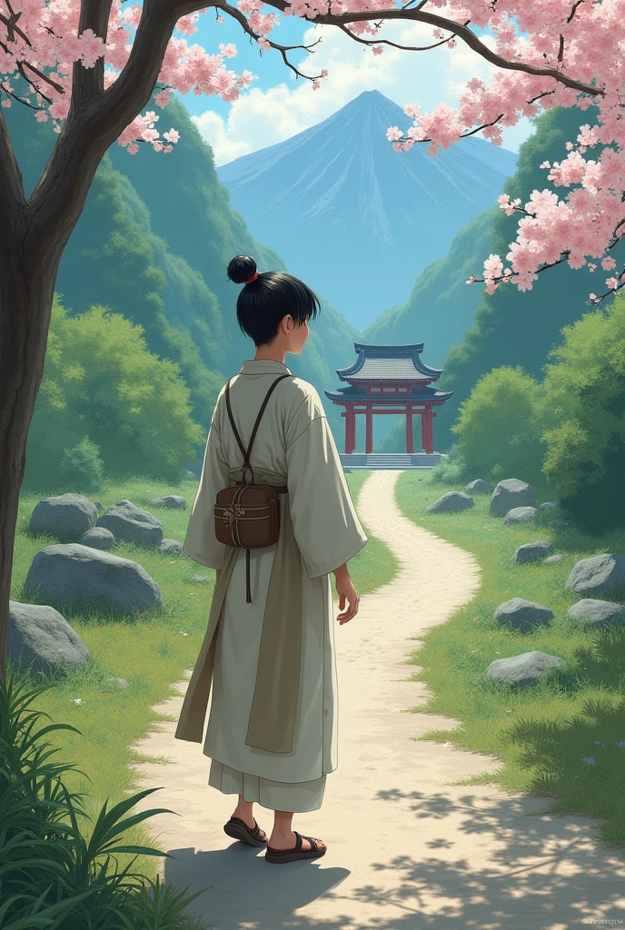 A young scholar going to zen temple 