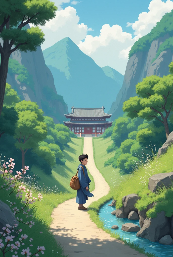 A young scholar going to zen temple 