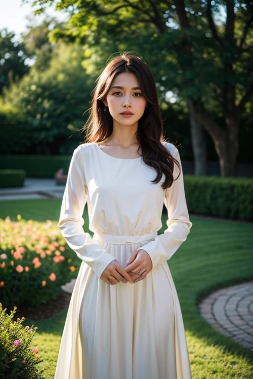 ((masterpiece,best quality)),8k wallpaper,1girl, long hair, red hair, solo, dress, red eyes, looking at viewer, long sleeves, standing, building, white dress, gloves, hair ornament, black jacket, smile, floating hair, dutch angle, closed mouth, looking away, outdoors