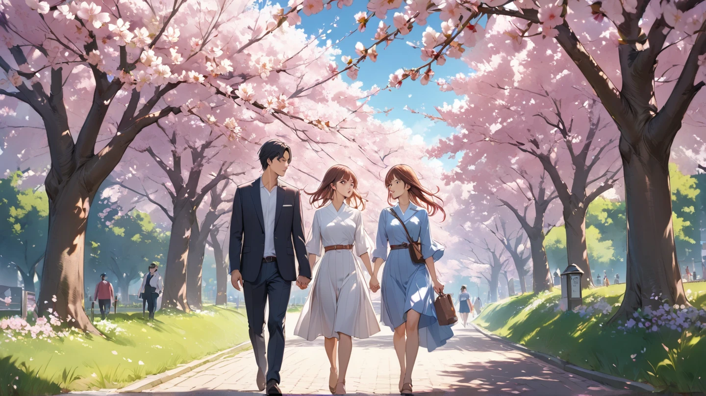 　Walk under a cherry tree in full bloom２people