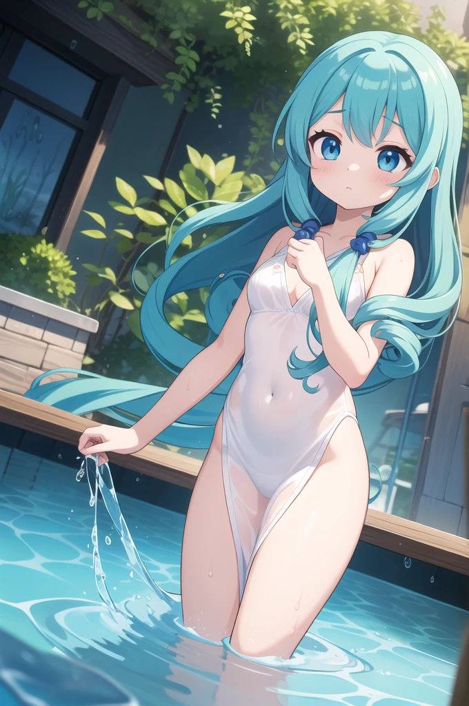 girl, boy and slime, Aqua from konosuba and kazuma from konosuba do Sex, blue slime kiss, nude, tavern background, Sex