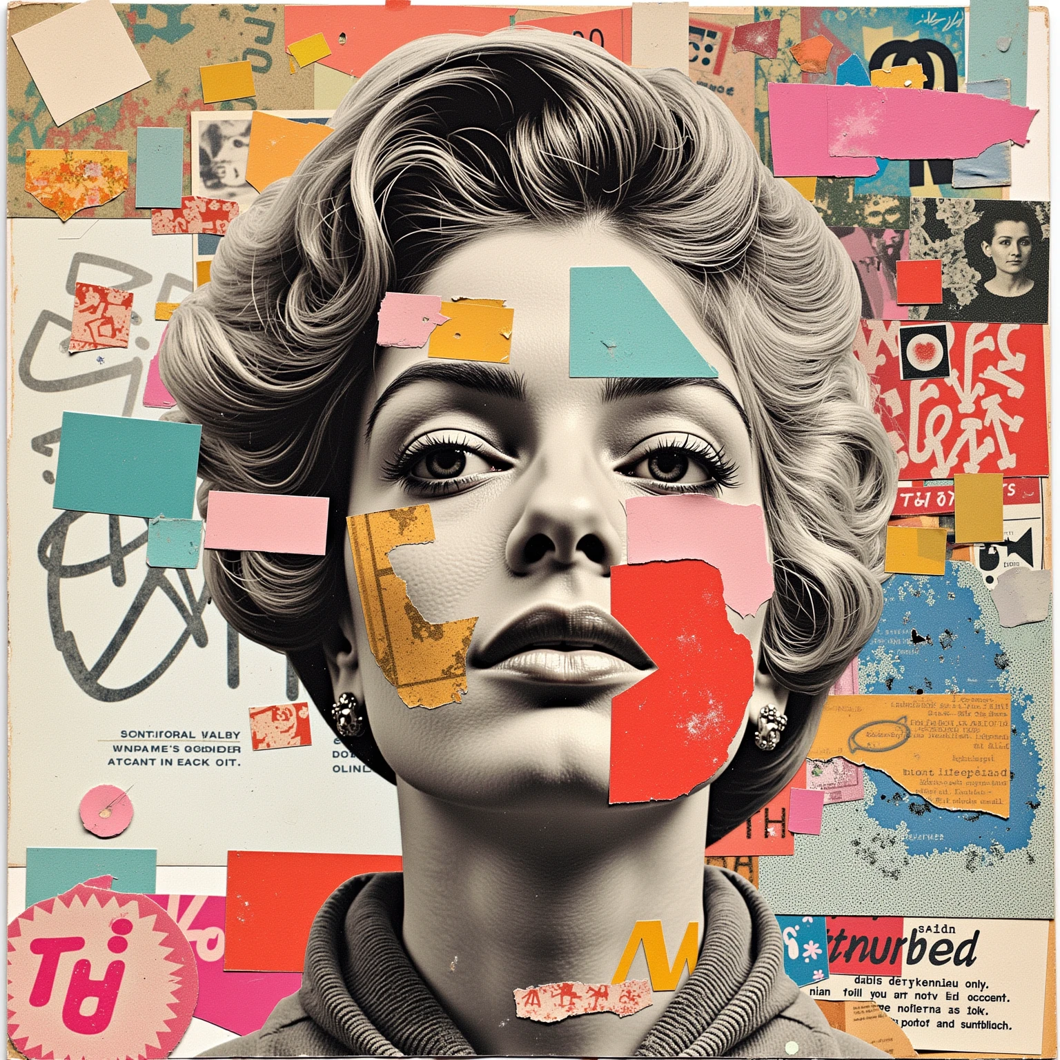Collage Chaos, featuring a woman in overlapping abstract images - SeaArt AI
